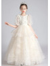 Beaded Ivory Lace Tulle Chic Flower Girl Dress